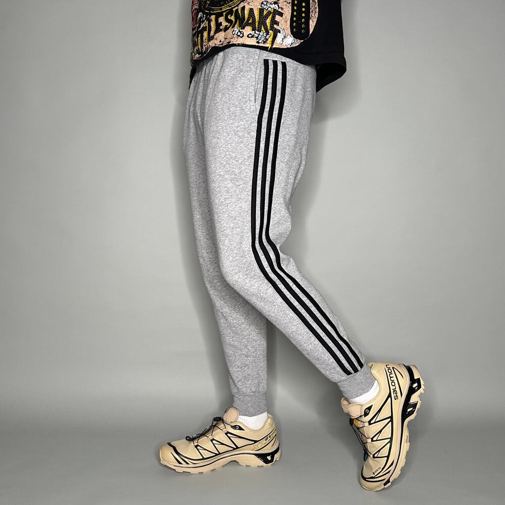 Vintage Y2K Adidas Sweatpants Mens S Grey Black 3 Stripes Cotton Joggers